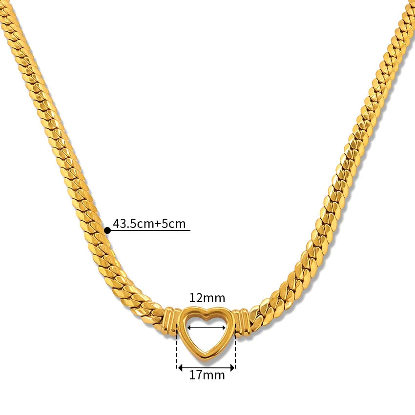 Stainless Steel Solid Gold Pvd Plated Chunky Thick Chain Hollow Heart Choker Necklace