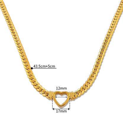 Stainless Steel Solid Gold Pvd Plated Chunky Thick Chain Hollow Heart Choker Necklace