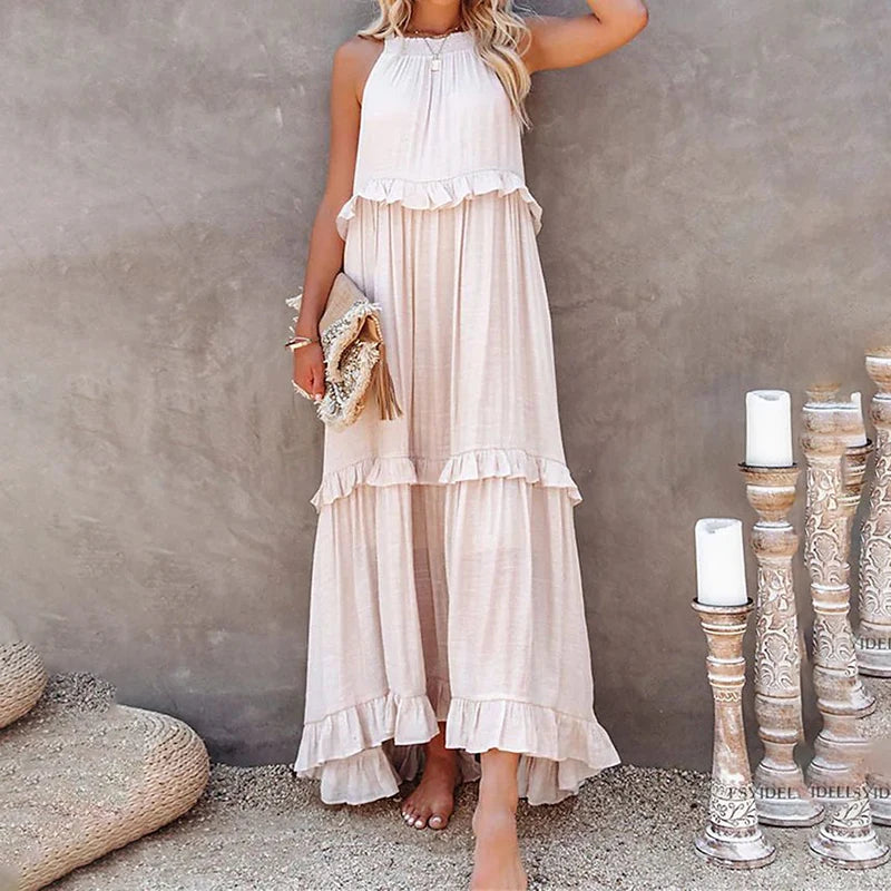 Ruffles Long Elegant Sleeveless Sundress Maxi Dress