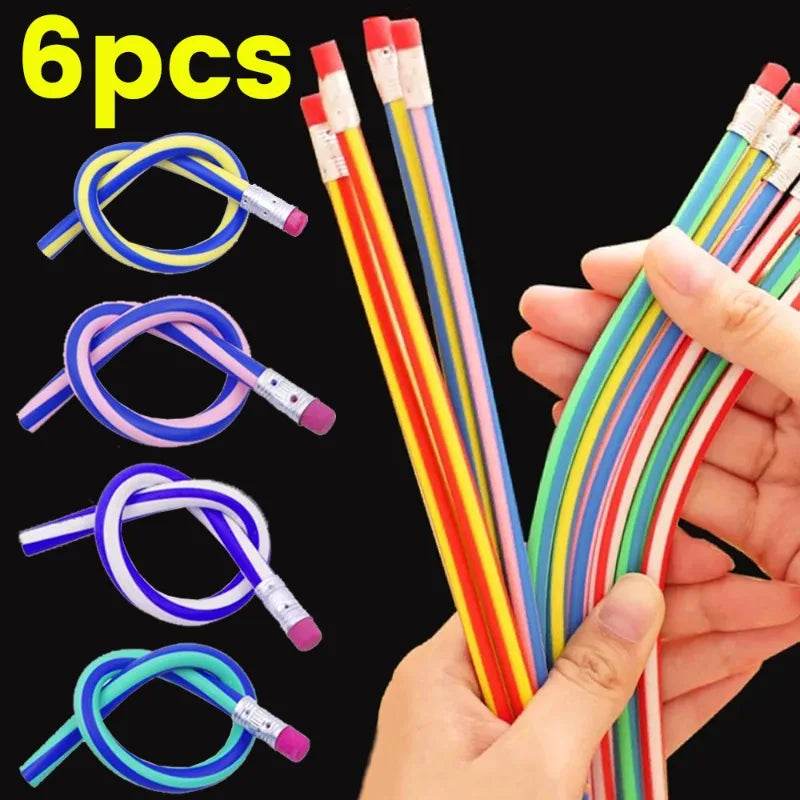 6/1Pcs Magic Bendy Flexible Soft Pencil with Eraser Colorful