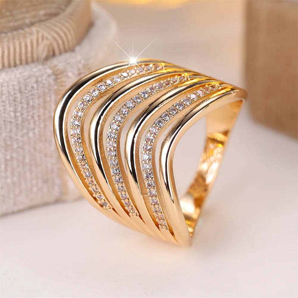 White Zircon Multilayer Small Stone Vintage Gold Silver Ring