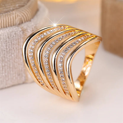 White Zircon Multilayer Small Stone Vintage Gold Silver Ring
