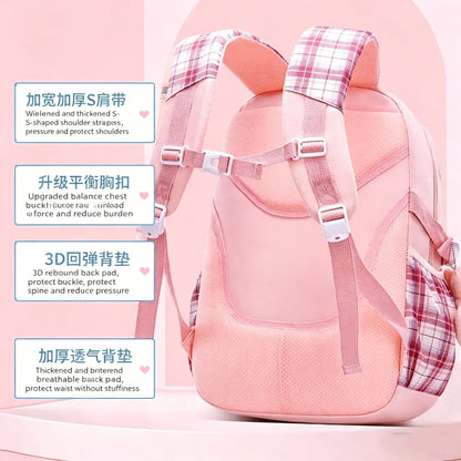 School Students Girls Checkered Backpack Large Capacity Bags