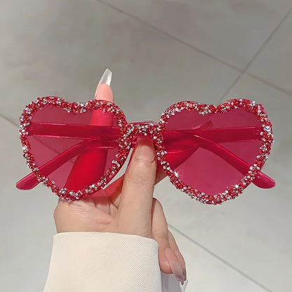 Heart Shaped Frameless Rhinestone Red Glasses
