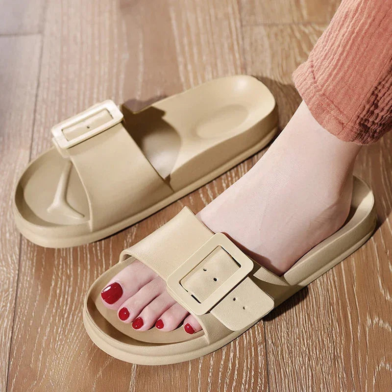Flat Slides With Adjustable Buckle House Slippers