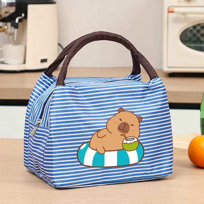 Capybara Portable Cute Anime Printed Figures Stripe Freezer Lunch Bags