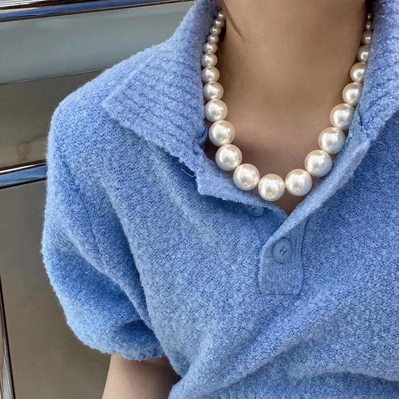 Big Imitation Pearl Necklace Bow Choker Necklace
