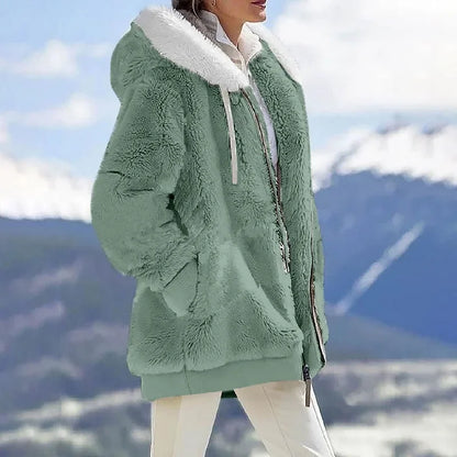 Autumn Winter Casual Hooded Zipper Cashmere Jacket