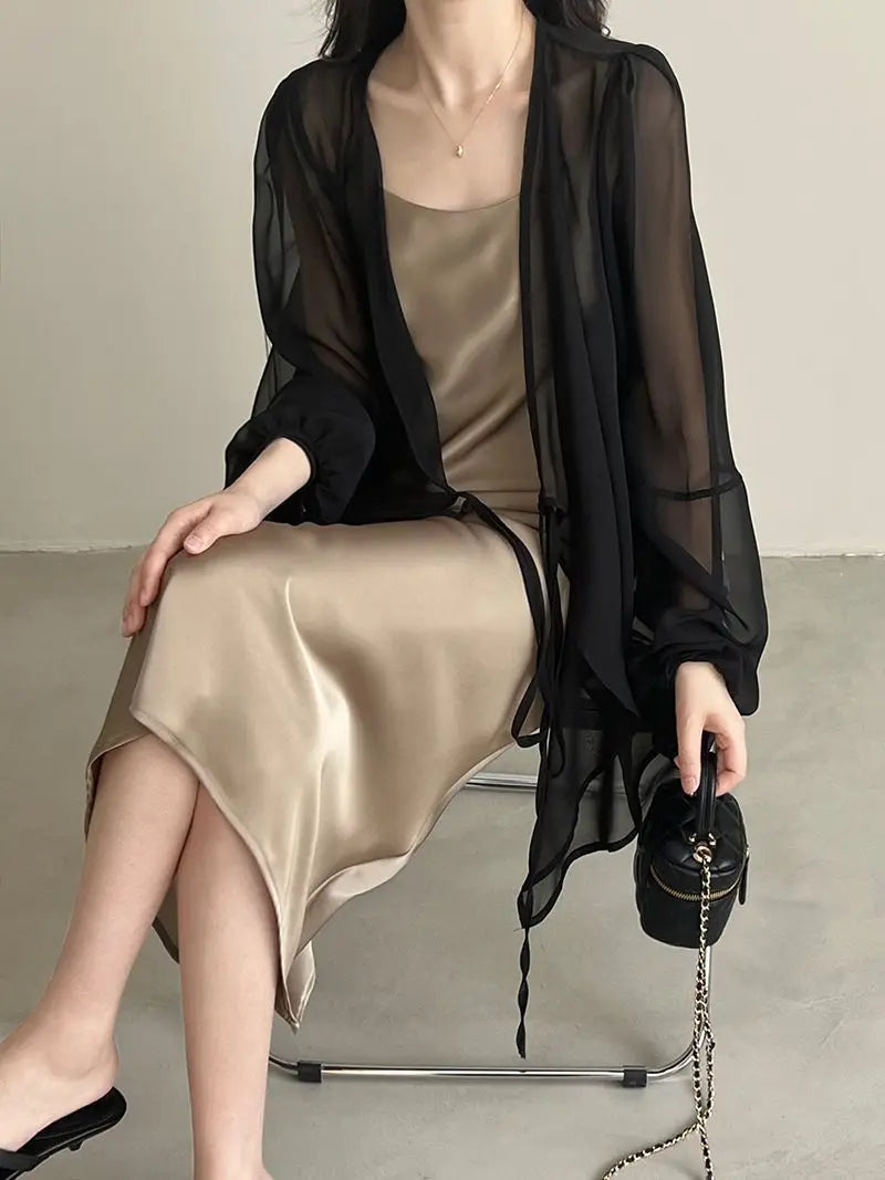 Loose Long Sleeve Open Stitch Korean Chiffon blouse