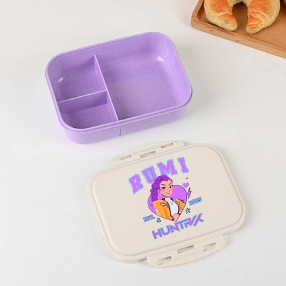 KPOP Demon Hunters Lunch Box Cute Mira Zoey Jinu Portable Plastic Bento Box