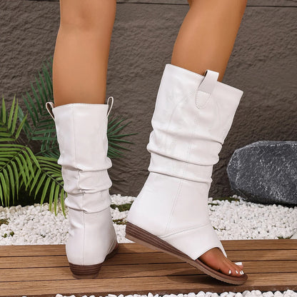 Embroidered Clip-Toe Wedge Heel Stylish Breathable Western Boots