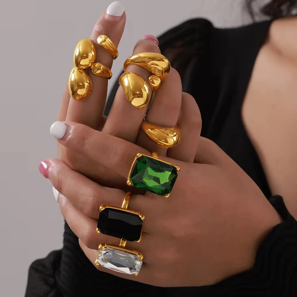 Glamour Shiny Big Zircon Stainless Steel Rings