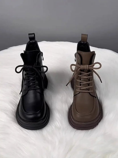 Plush Platform Warm Short Flat Bottom Lace Up Ankle Boots