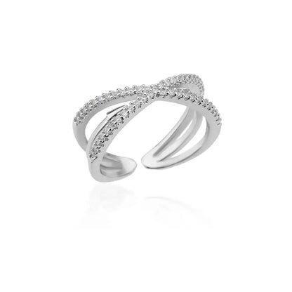 Stainless Steel Round Zircon Geometric Gold Crystal Ring