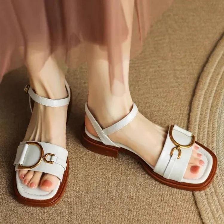 Thin Open-toed Buckle Low-heeled Sandal