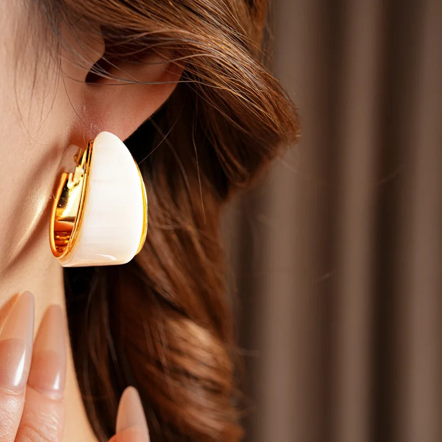 Gold Plated Resin Round Ear Buttons Geometric Leopard Hoop Earrings