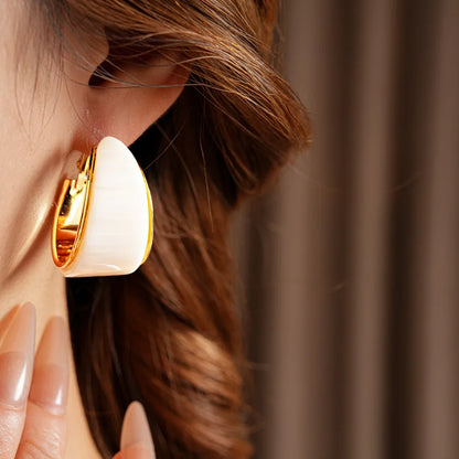 Gold Plated Resin Round Ear Buttons Geometric Leopard Hoop Earrings