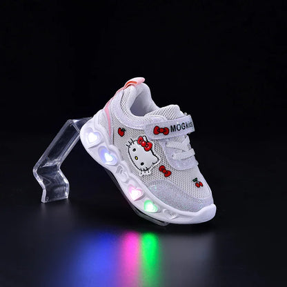 Hello Kitty Led Light Cartoon Leather Sport Sneakers