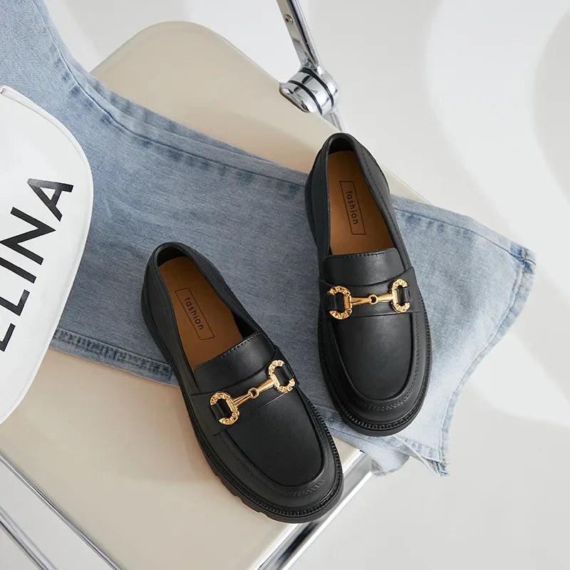 Loafers British Style Retro Small Gold Buckle Shoes
