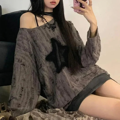 Off Shoulder Oversized Long Sleeve Blouse