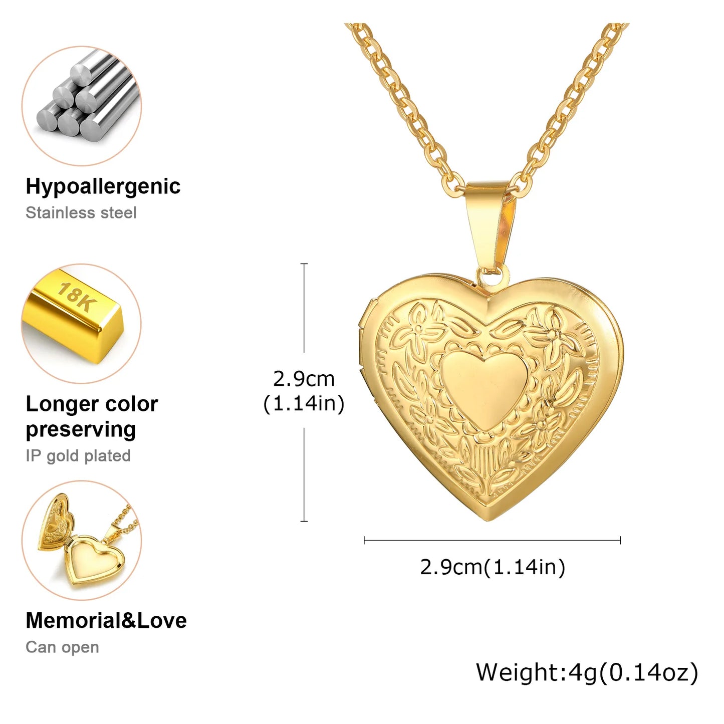 Photo Frame Glossy Stainless Steel Necklaces