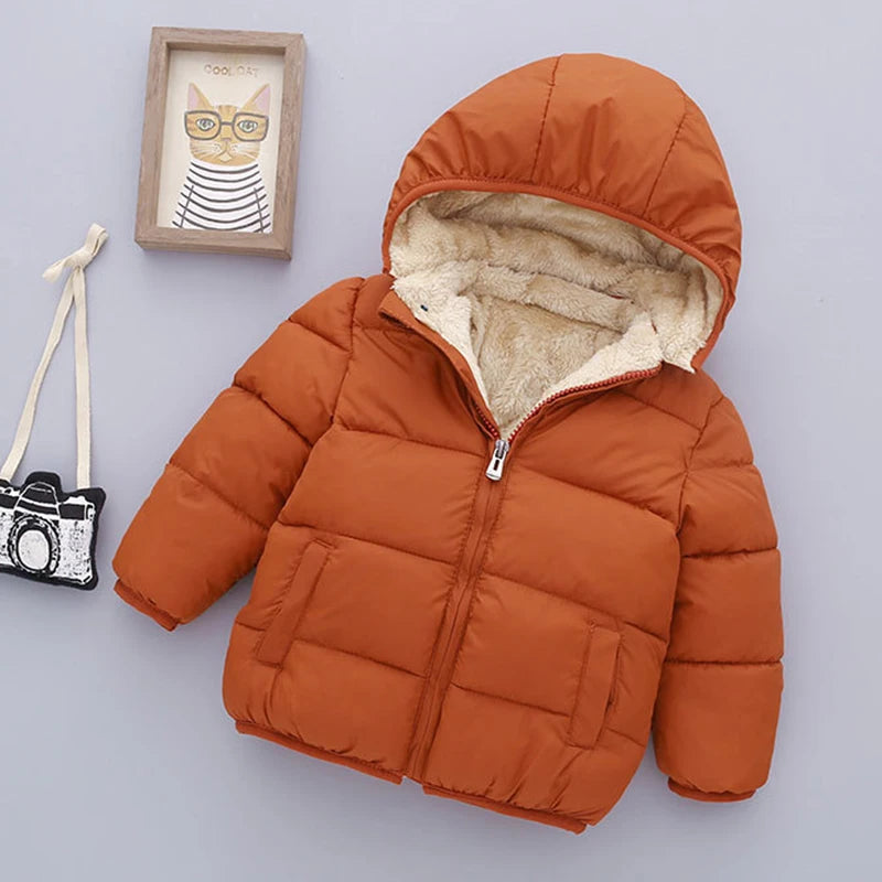Winter Baby Kids Fleece Cartoon Warm Hooded Down Jackets