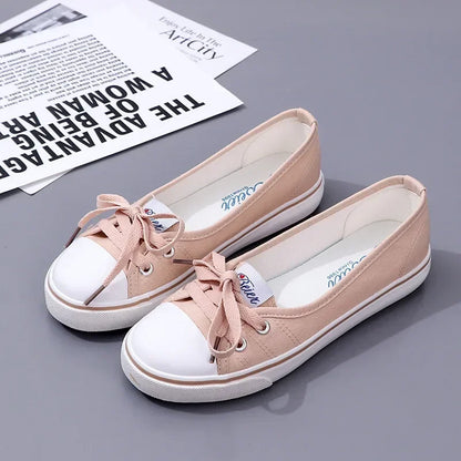 Canvas Small White Shallow Cut  Flat Soft Platform Sneakers