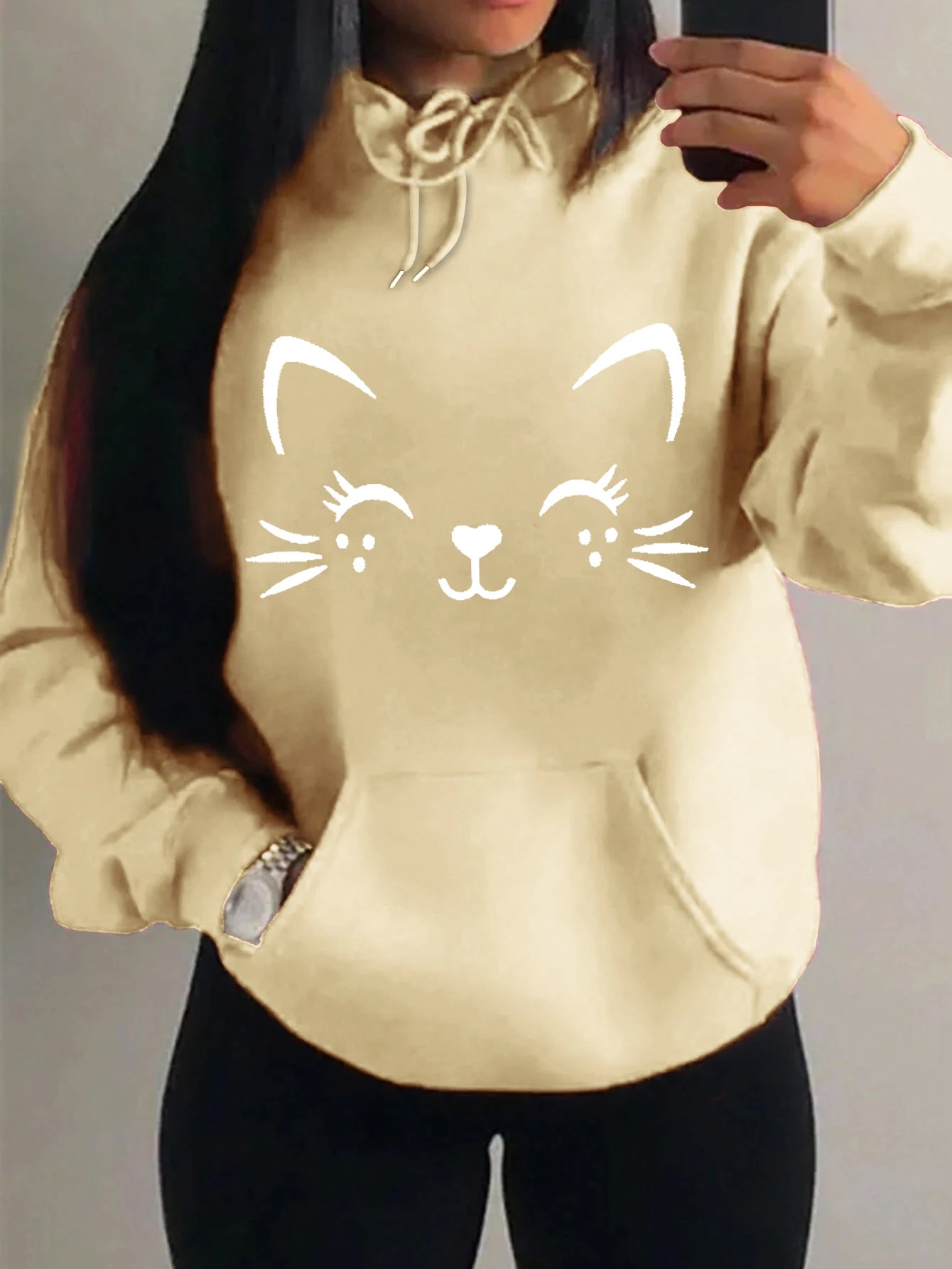 Casual Hip Hop Hoodie Happy Cat Pulloverar