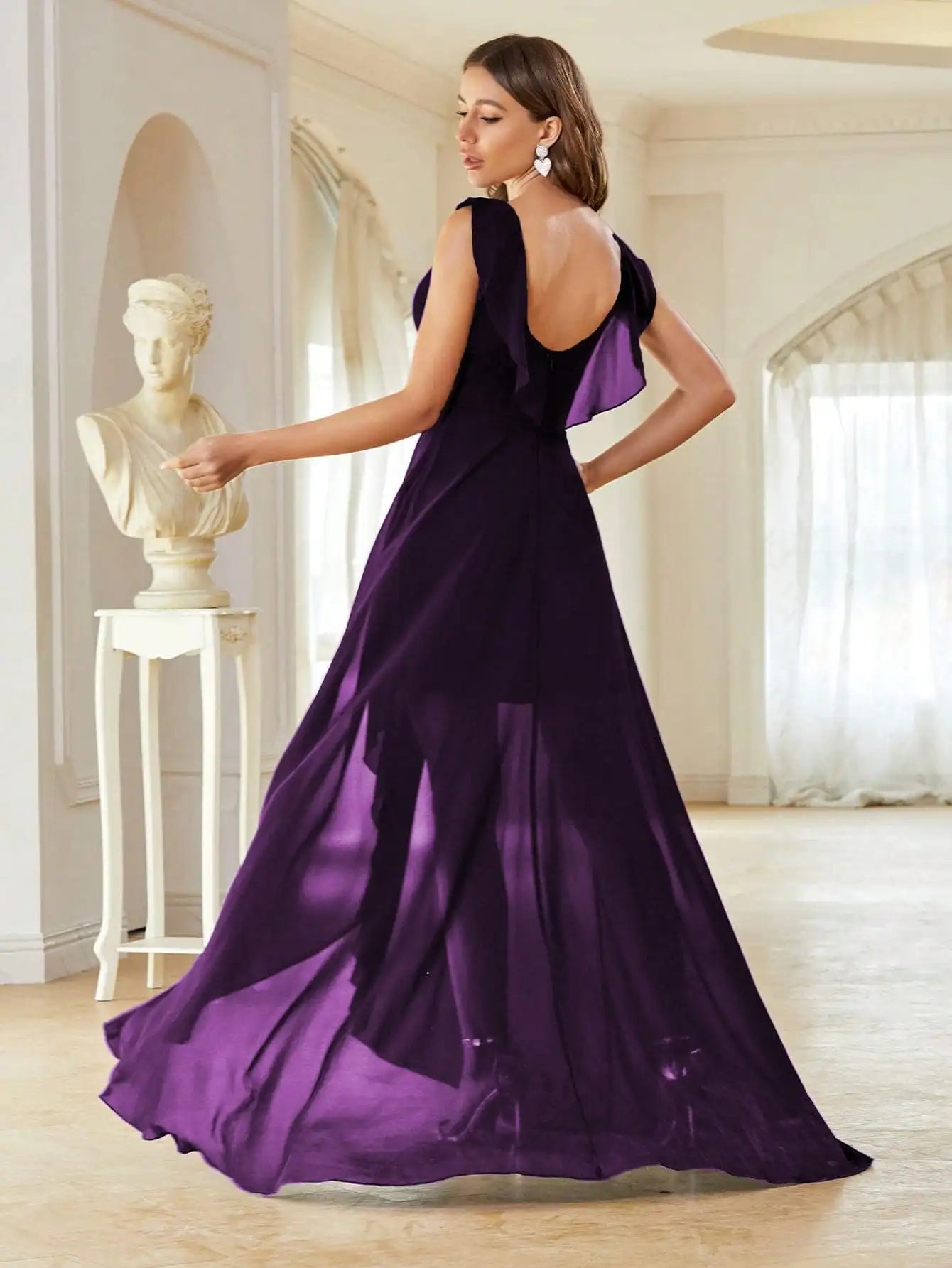 Mgiacy Surplice Front Ruffle Trim Prom Dress