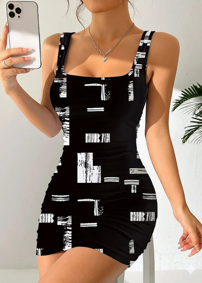 Geometric Print Round Neck Sleeveless Camisole Dress