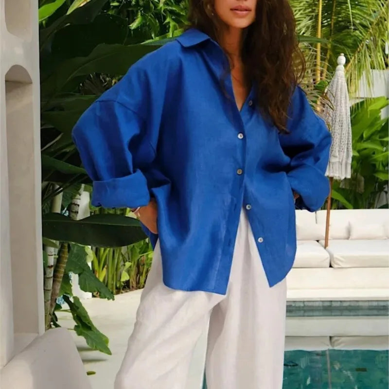 Elegant Long Sleeve Cotton Blouse