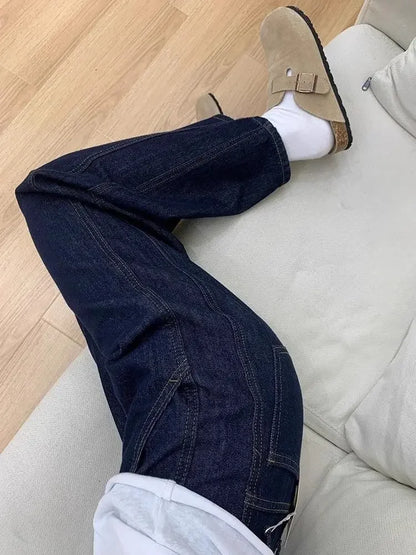 Dark Blue High Waist Loose Wide Leg Pants Jeans