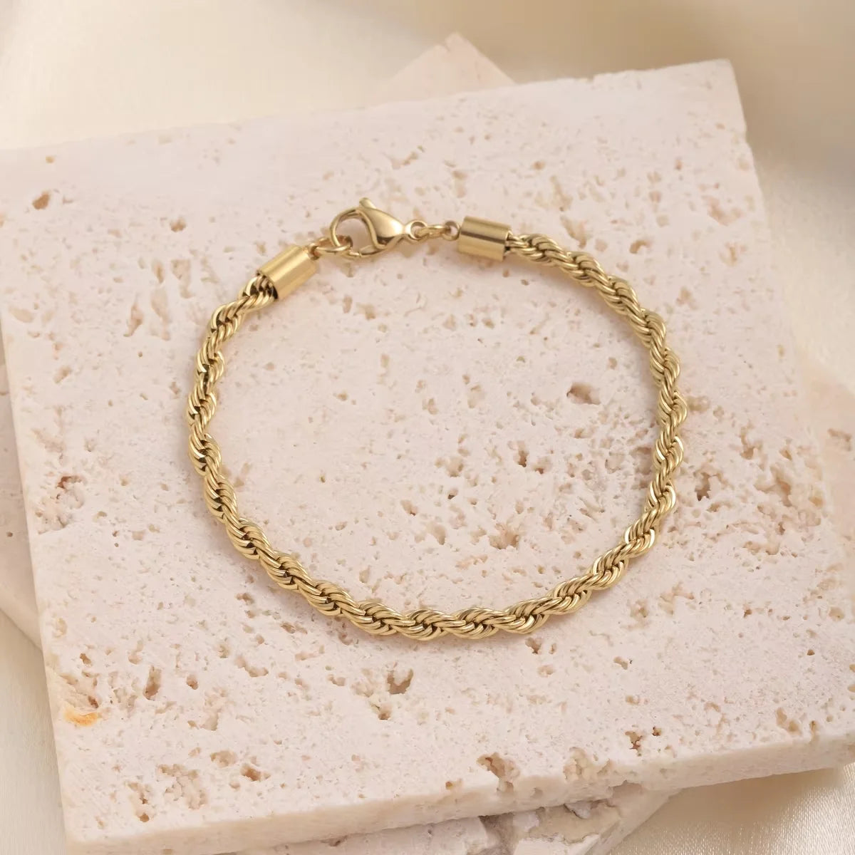 Stainless Steel Thick Simple Chunky Chain Layered Gold Bracelet Set