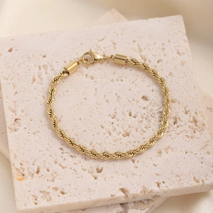 Stainless Steel Thick Simple Chunky Chain Layered Gold Bracelet Set