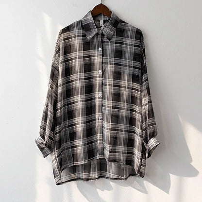 Sheer Chiffon Plaid Oversized Shirt