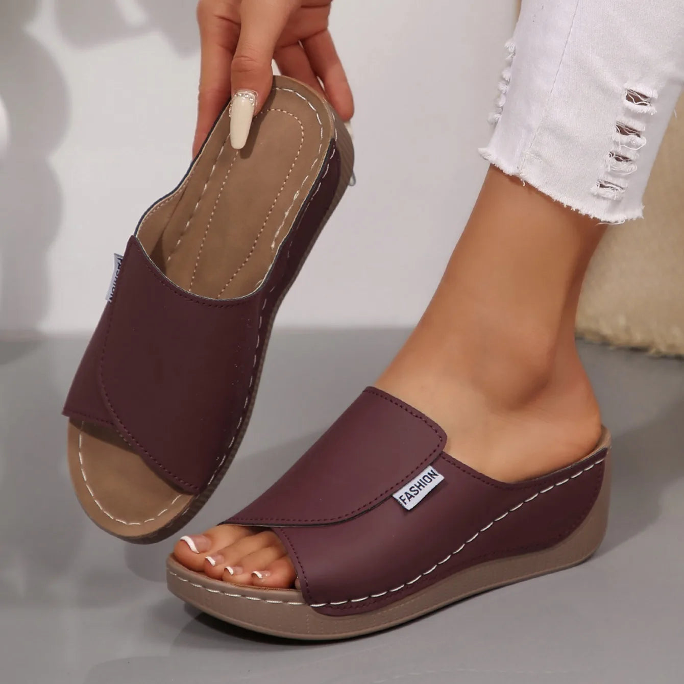 DANA Wedge Slippers Open Toe Shoes