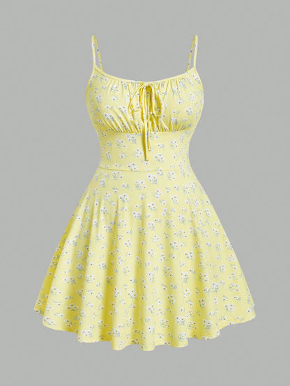 Floral elegant sleeveless thin strap dress