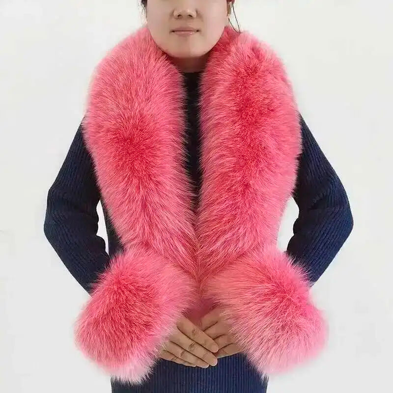 Conjunto de bufanda y puños de piel de zorro natural