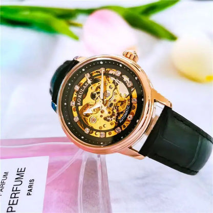 Aogulas Genuine Hollow-Out Diamond-Encrusted Fully Automatic Mechanical Watch