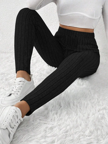 Ribbed Knitted Tight Base Layer Tights Pants