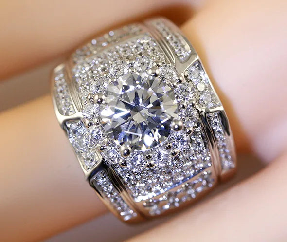 Luxury Full Crystal Big Stone AAAAA Cubic Zirconia 925 Sterling Silver Rings