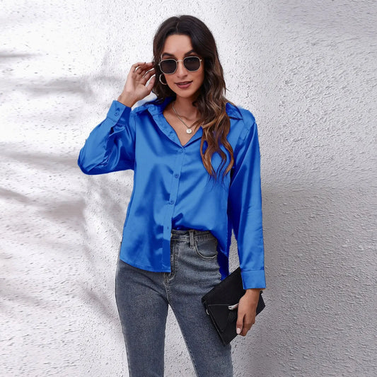 Solid Satin Shirt Long Sleeve Shirt