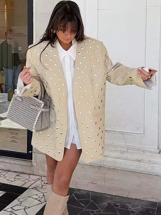 Blazer Long Sleeve Beige Spring Fall Coat