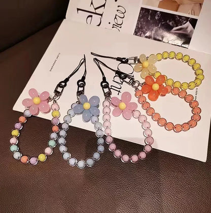 Colored Bead Petal Lanyard for IPhone Anti-Lost Bracelet Case Wrist Strap