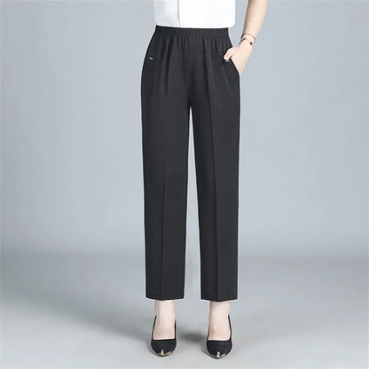 Elastic High Waist Casual Straight Pants