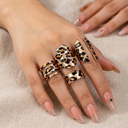 5PCS Set Personalized Printed Leopard Print Ring Set