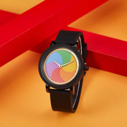 Rainbow rotating dial silicone strap watch