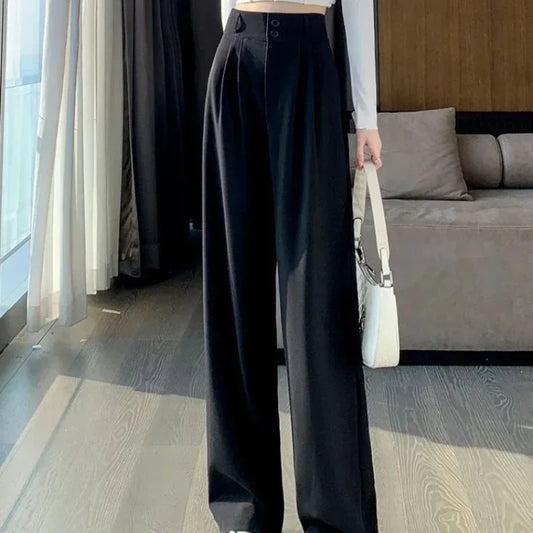 Wide Leg Korean Style High Waist Black Baggy Pants