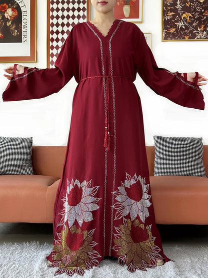 Muslim Chiffon Diamond Long Sleeve African Abaya
