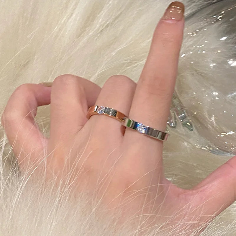 Stainless Steel Minimalist Silver Zircon Ring
